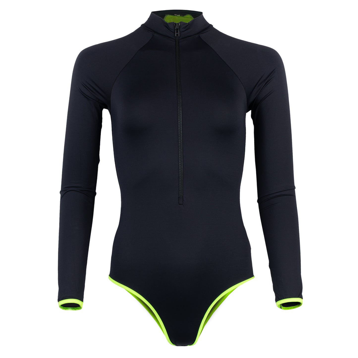 Metis Long Sleeve Swimsuit - Black Neon Green